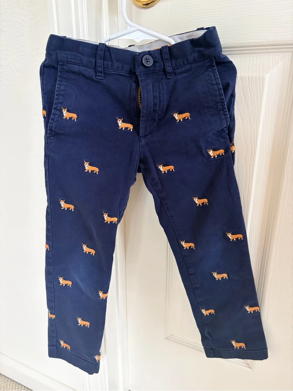 Crewcuts Navy Chino Pants with Orange Corgi Embroidery